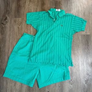 Rare 80s Women’s IZOD Club Lacoste green and white striped polo set, golf set